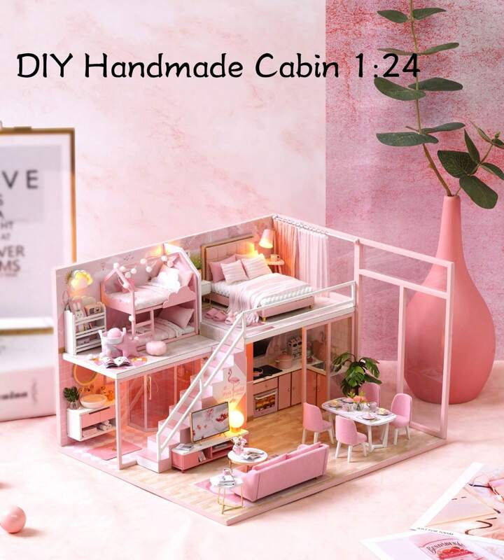 Blush Pink Paradise : Elegant Loft, Chic Kitchen & Dreamy Canopy Bed - 1:24 Scale