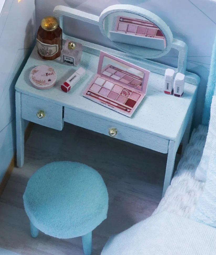 Serene Sky Blue Retreat: A Cozy Miniature Home with Pastel Accents & Starry Charm