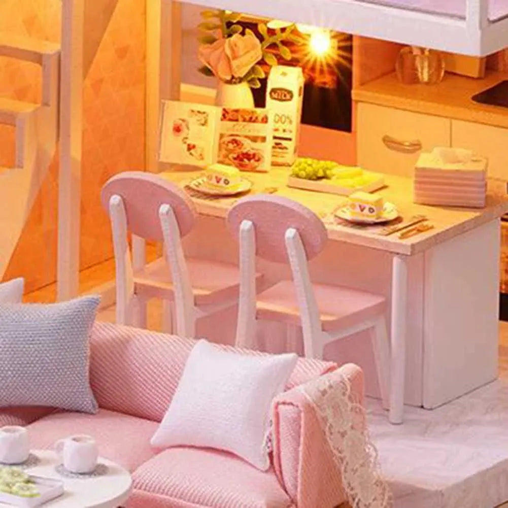 Victoria Elegant Pink Loft with LED Lights, Furniture & Modern Decor