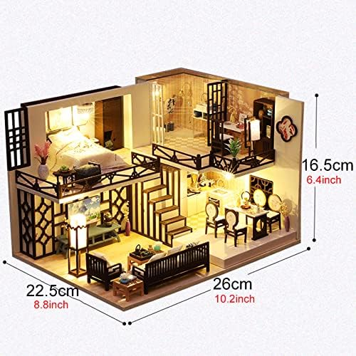 Oriental Serenity: Dark Wood Sofa, Lantern Lights & Golden Kitchen Charm - 1:24 Scale