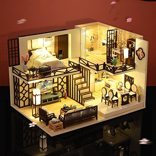 Oriental Serenity: Dark Wood Sofa, Lantern Lights & Golden Kitchen Charm - 1:24 Scale