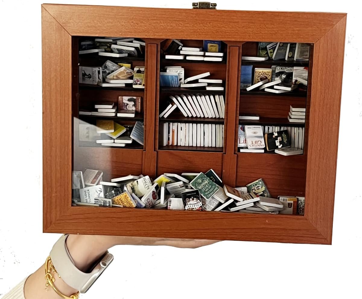 Wooden Bookshelf Shadow Box - Stress Relief Shake Away