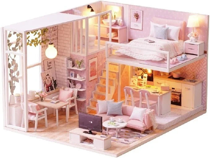 Victoria Elegant Pink Loft with LED Lights, Furniture & Modern Decor