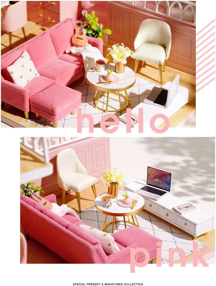 Blush Pink Paradise : Elegant Loft, Chic Kitchen & Dreamy Canopy Bed - 1:24 Scale