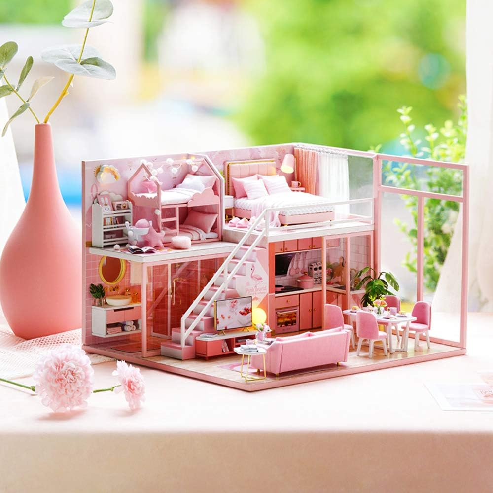 Blush Pink Paradise : Elegant Loft, Chic Kitchen & Dreamy Canopy Bed - 1:24 Scale