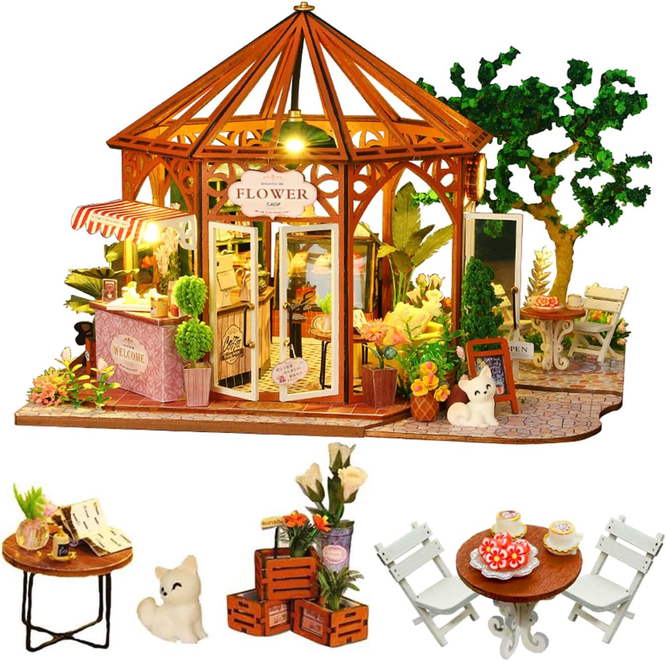 Flower House Coffee Shop DIY Miniature House Kit