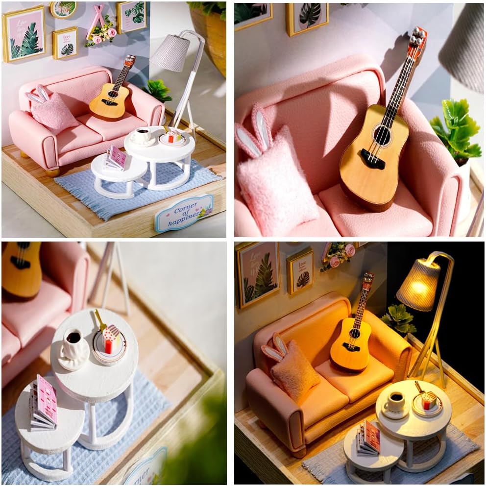 Serene Living: Miniature Cozy Lounge with Guitar & Chic Décor