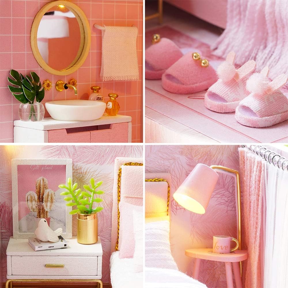 Blush Pink Paradise : Elegant Loft, Chic Kitchen & Dreamy Canopy Bed - 1:24 Scale