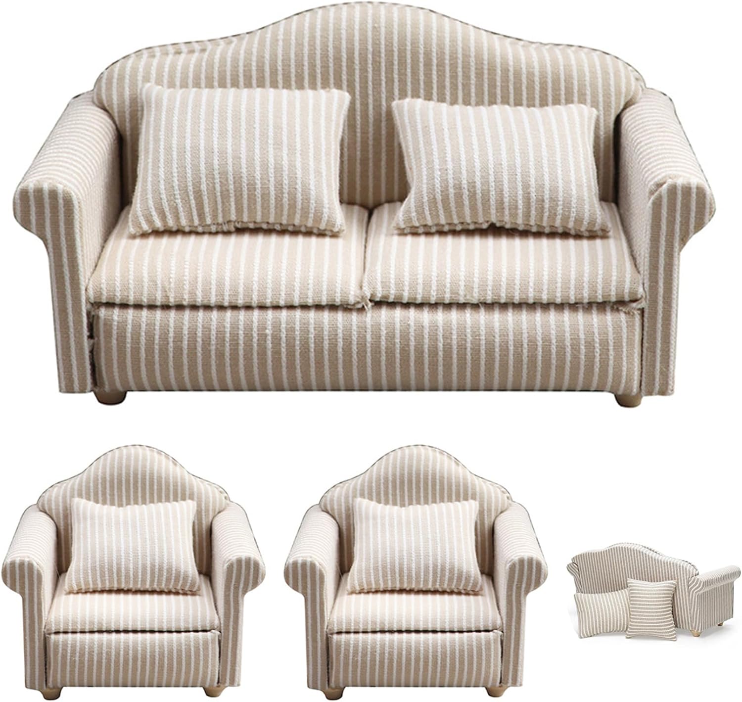 Miniature Dollhouse Sofa Set With Pillow – 3-Piece