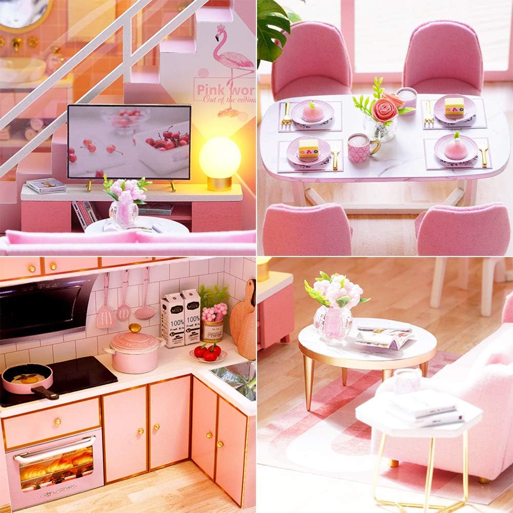 Blush Pink Paradise : Elegant Loft, Chic Kitchen & Dreamy Canopy Bed - 1:24 Scale