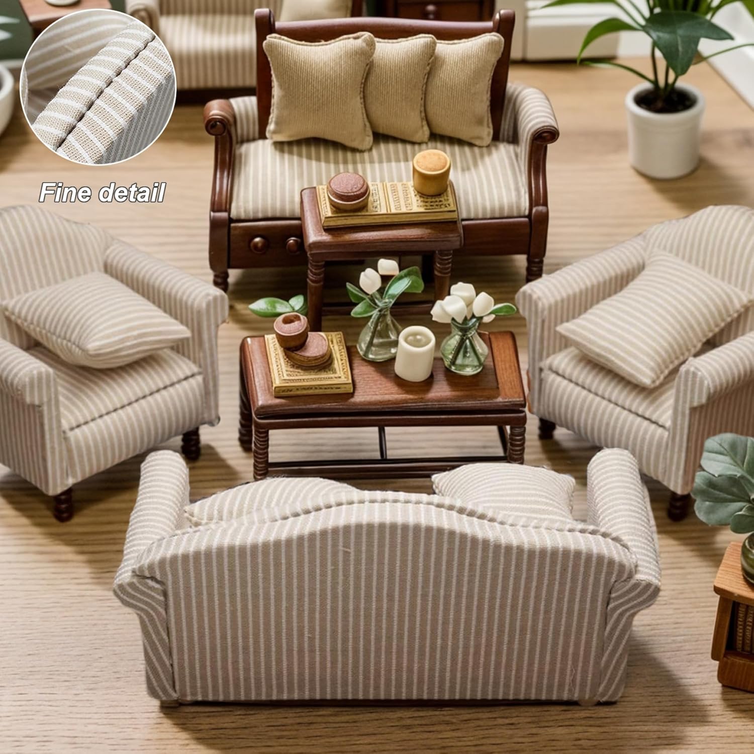 Miniature Dollhouse Sofa Set With Pillow – 3-Piece