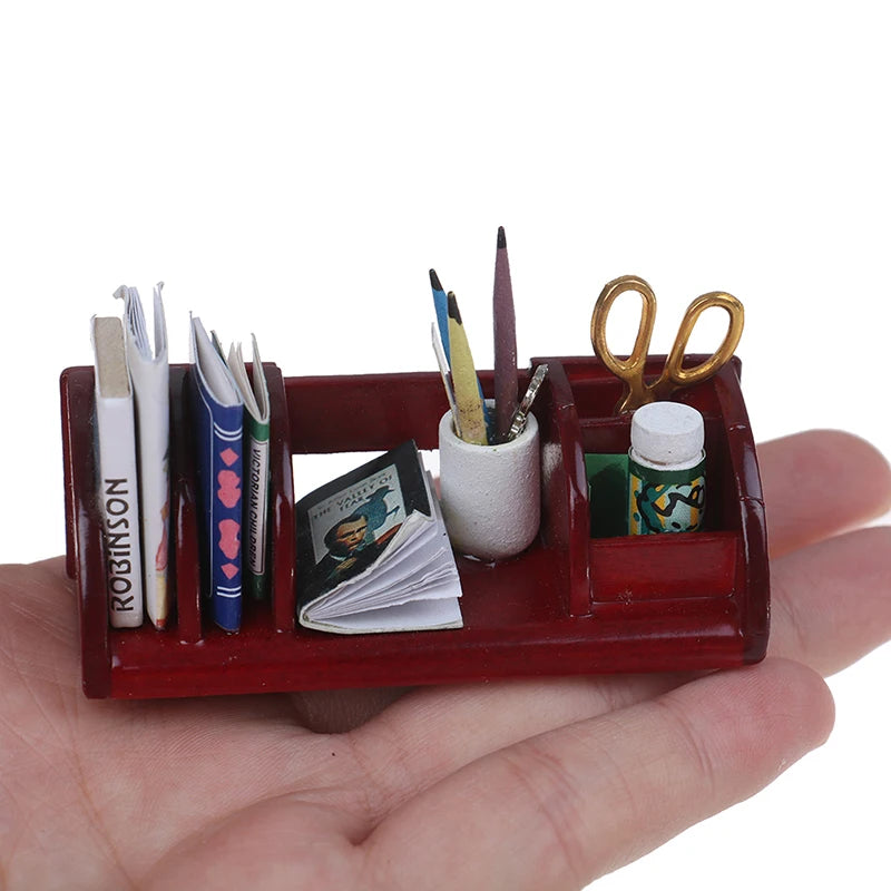 Wooden Desk Organizer - – Dollhouse Study Room Accessory