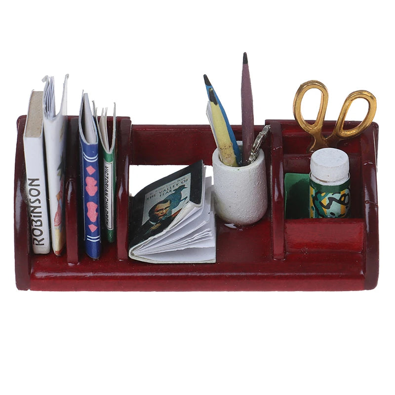 Wooden Desk Organizer - – Dollhouse Study Room Accessory