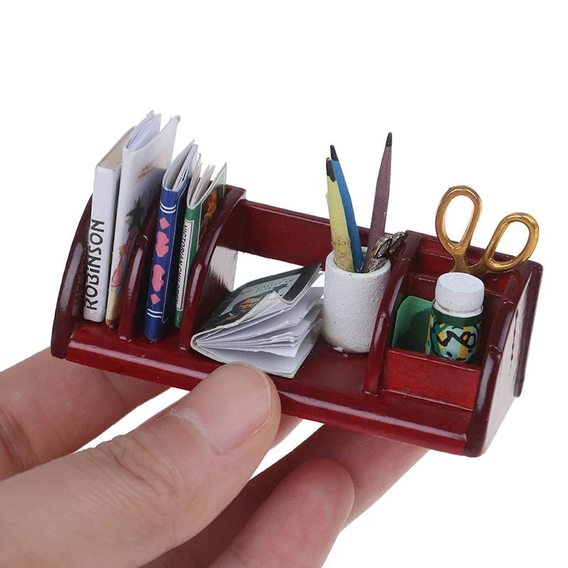 Wooden Desk Organizer - – Dollhouse Study Room Accessory