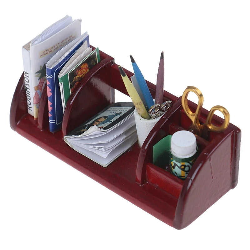 Wooden Desk Organizer - – Dollhouse Study Room Accessory