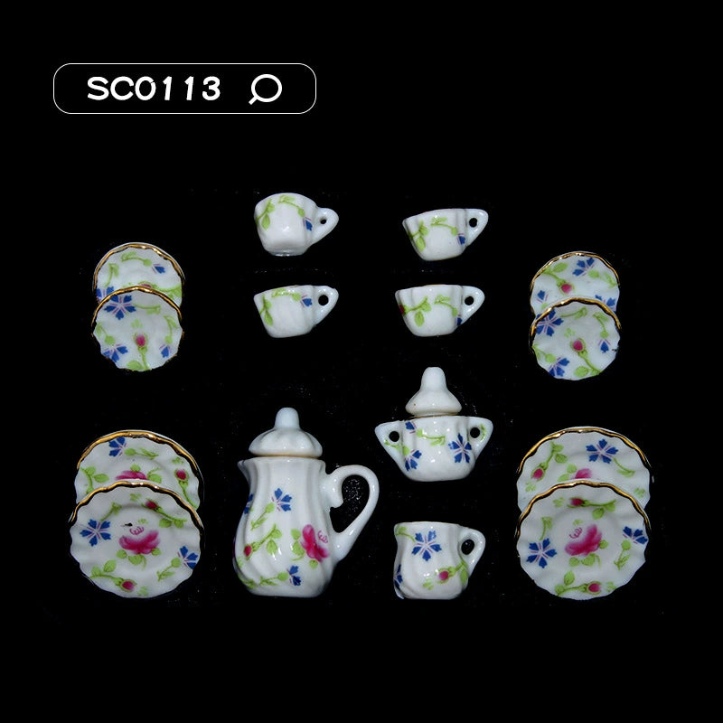 1:12 Scale Miniature Ceramic Tea Set – Dollhouse Accessory