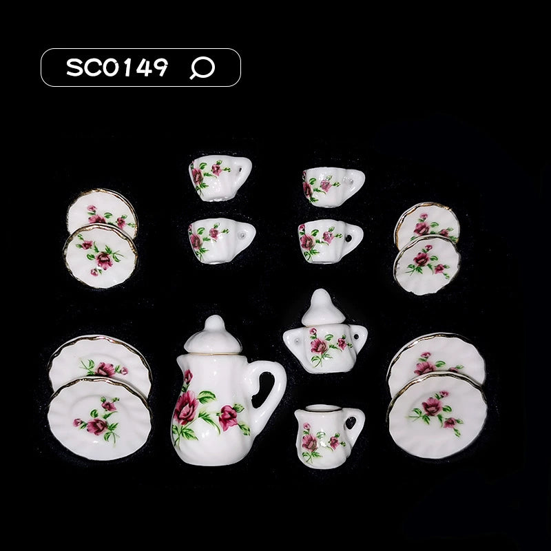 1:12 Scale Miniature Ceramic Tea Set – Dollhouse Accessory