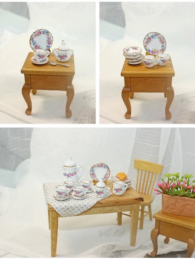 1:12 Scale Miniature Ceramic Tea Set – Dollhouse Accessory