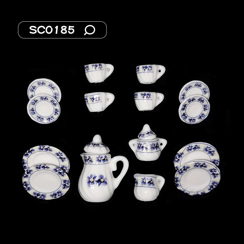 1:12 Scale Miniature Ceramic Tea Set – Dollhouse Accessory