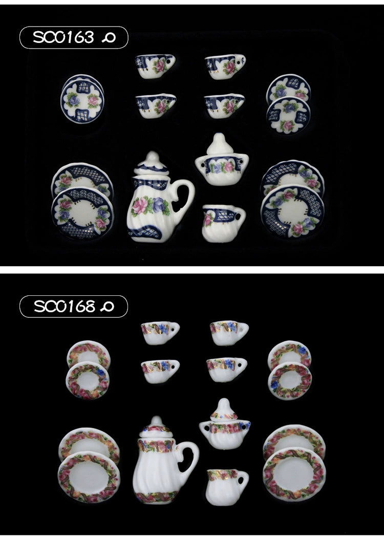 1:12 Scale Miniature Ceramic Tea Set – Dollhouse Accessory