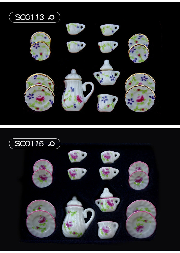 1:12 Scale Miniature Ceramic Tea Set – Dollhouse Accessory