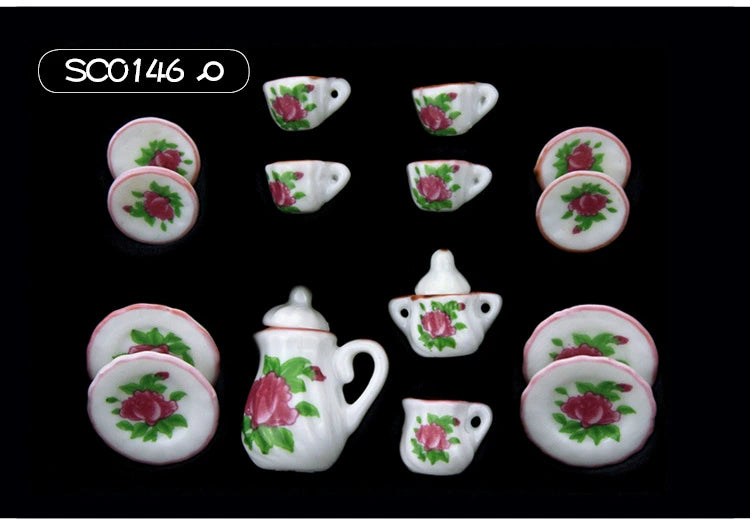 1:12 Scale Miniature Ceramic Tea Set – Dollhouse Accessory