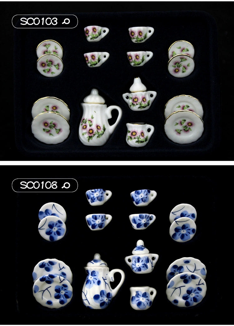 1:12 Scale Miniature Ceramic Tea Set – Dollhouse Accessory