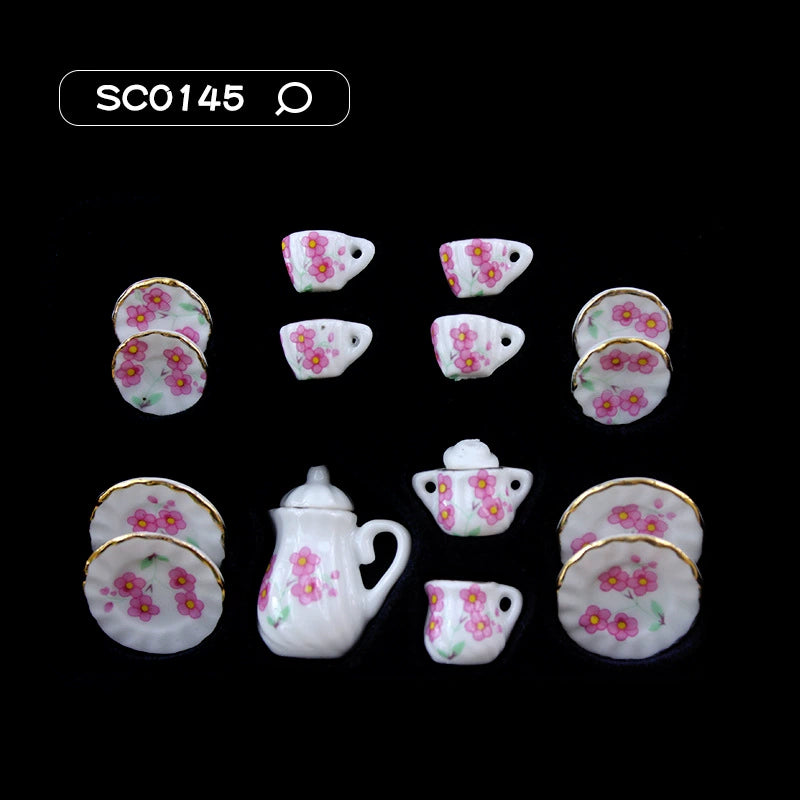 1:12 Scale Miniature Ceramic Tea Set – Dollhouse Accessory