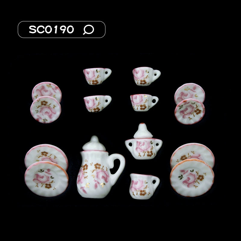 1:12 Scale Miniature Ceramic Tea Set – Dollhouse Accessory