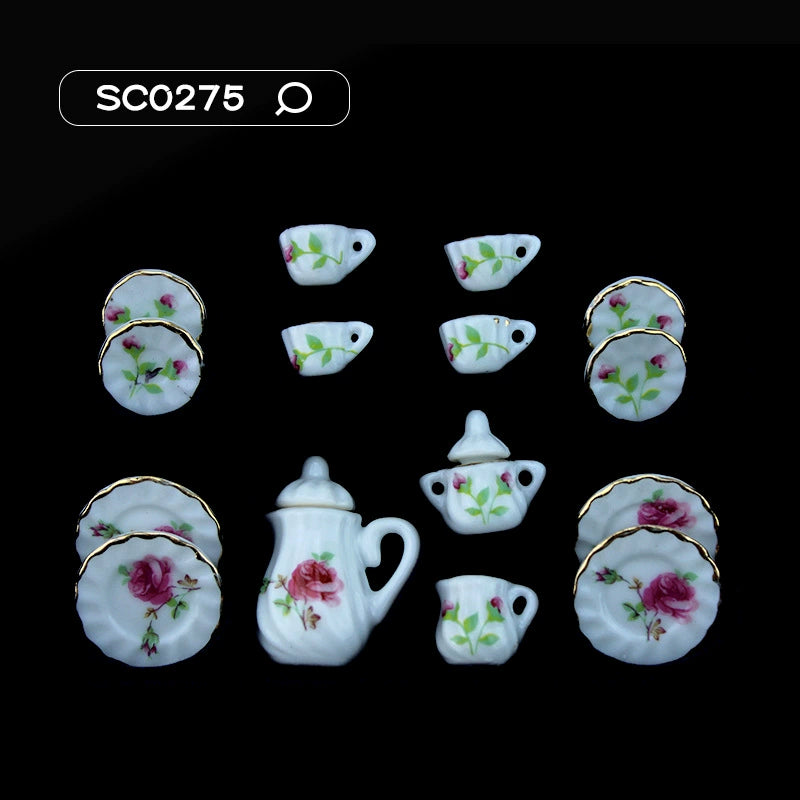 1:12 Scale Miniature Ceramic Tea Set – Dollhouse Accessory