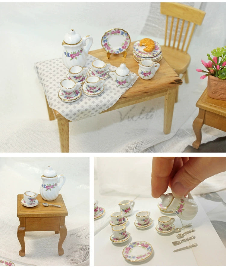 1:12 Scale Miniature Ceramic Tea Set – Dollhouse Accessory