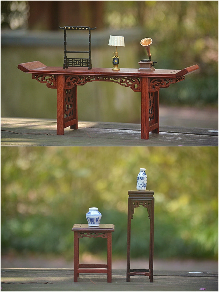 Chinese Ancient Style Miniature Dollhouse Accessories – Porcelain Vases, Vintage Clock, Phonograph & More