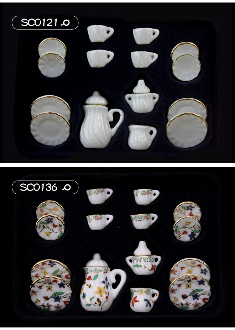 1:12 Scale Miniature Ceramic Tea Set – Dollhouse Accessory