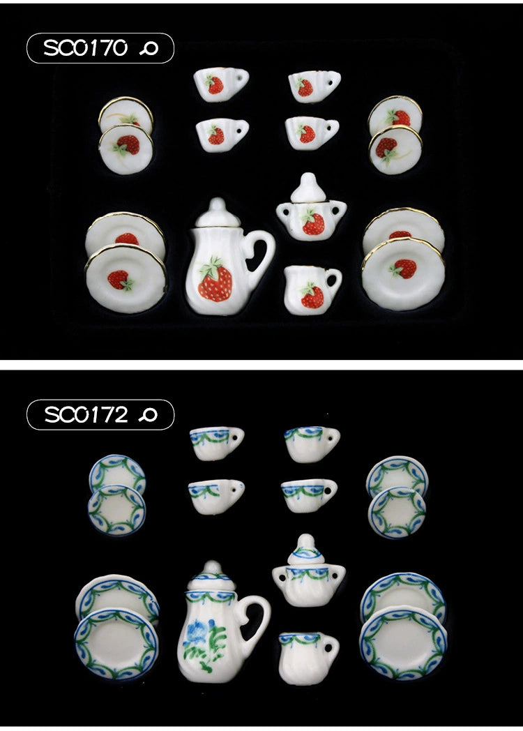 1:12 Scale Miniature Ceramic Tea Set – Dollhouse Accessory