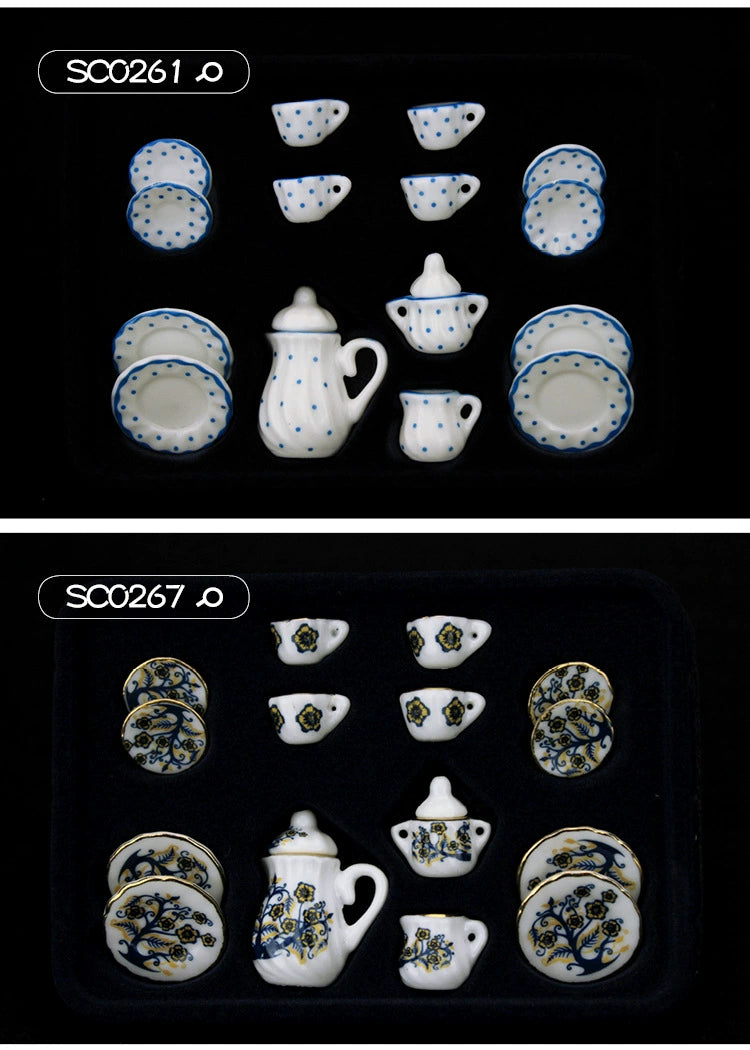 1:12 Scale Miniature Ceramic Tea Set – Dollhouse Accessory