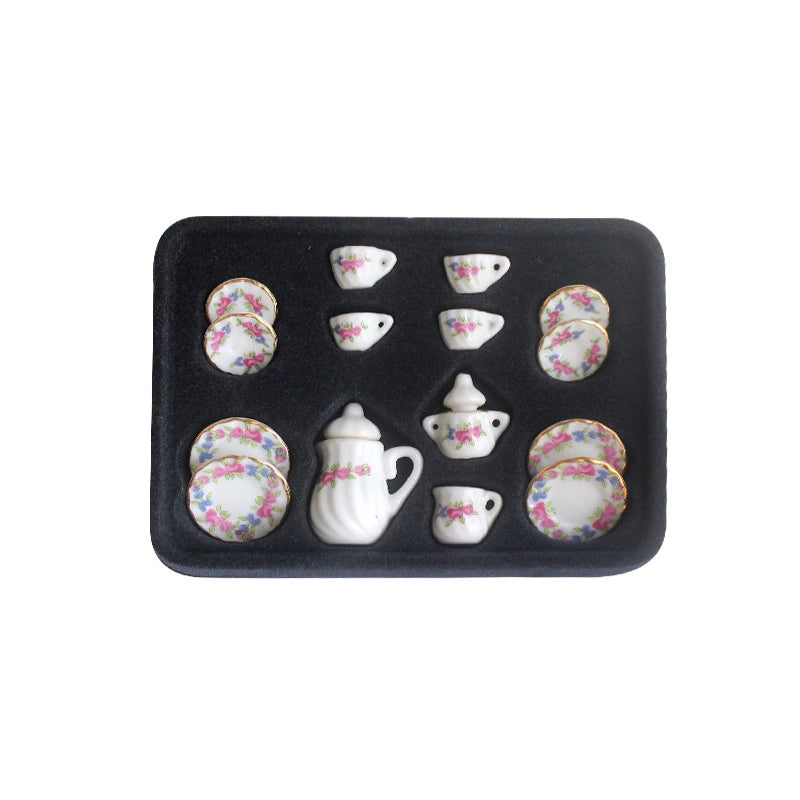 1:12 Scale Miniature Ceramic Tea Set – Dollhouse Accessory