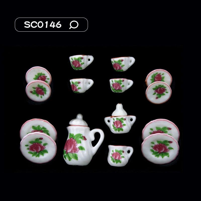 1:12 Scale Miniature Ceramic Tea Set – Dollhouse Accessory