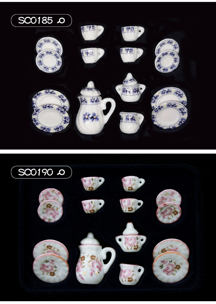 1:12 Scale Miniature Ceramic Tea Set – Dollhouse Accessory