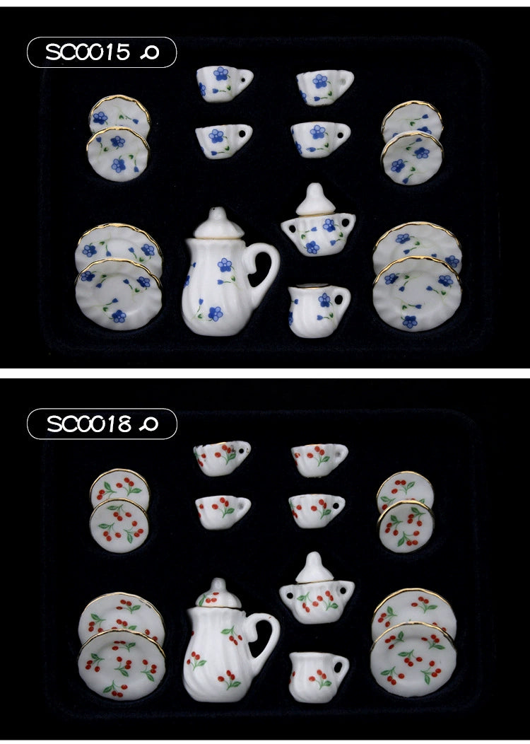 1:12 Scale Miniature Ceramic Tea Set – Dollhouse Accessory