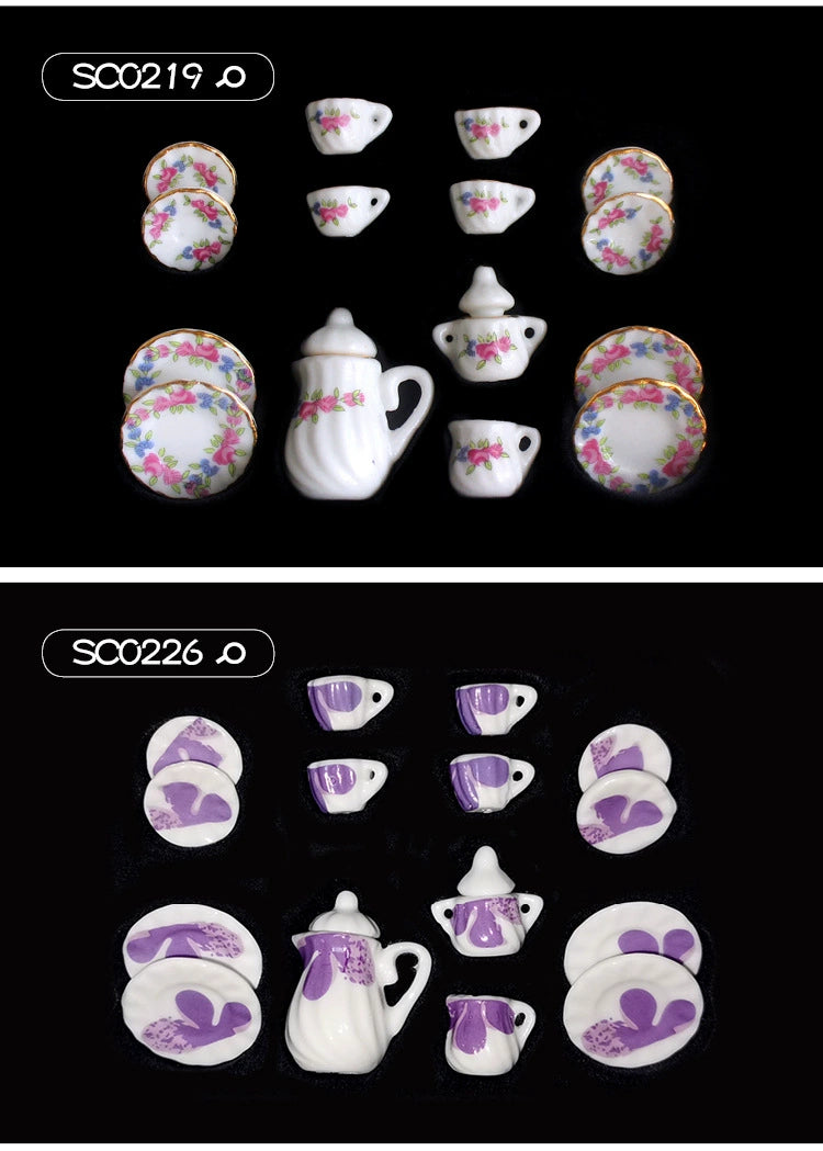 1:12 Scale Miniature Ceramic Tea Set – Dollhouse Accessory