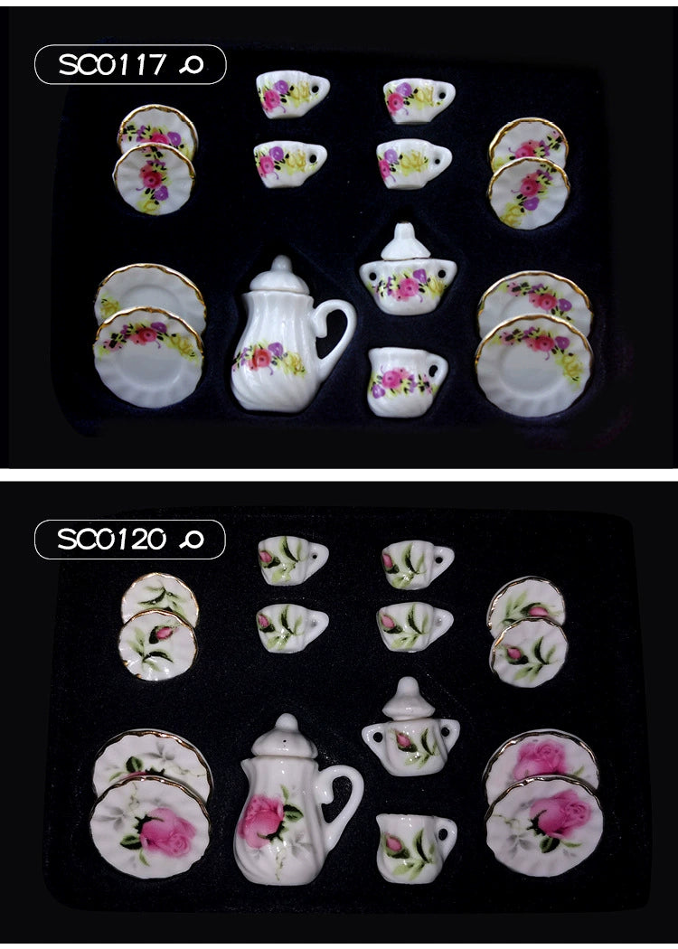 1:12 Scale Miniature Ceramic Tea Set – Dollhouse Accessory