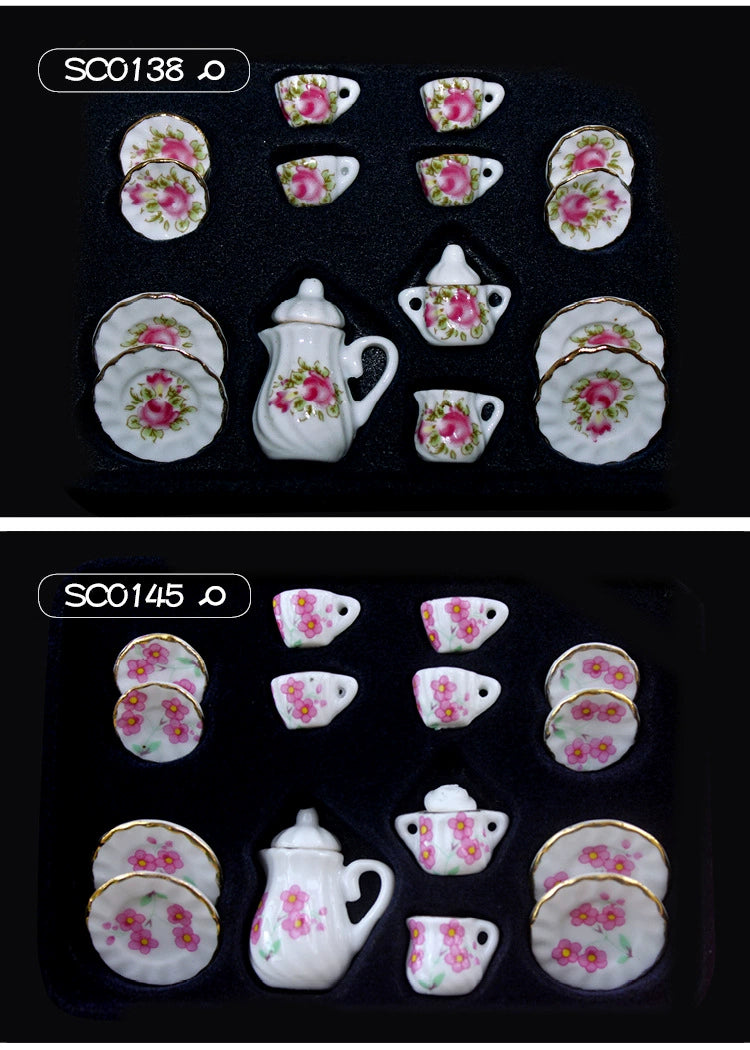 1:12 Scale Miniature Ceramic Tea Set – Dollhouse Accessory