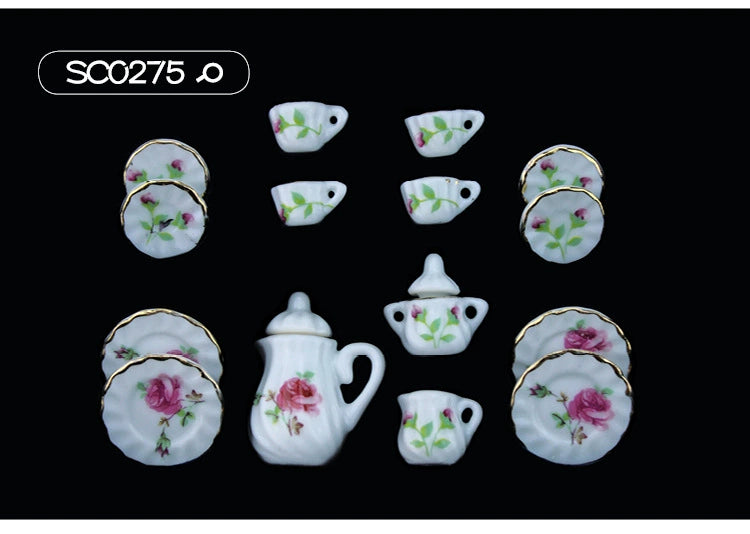 1:12 Scale Miniature Ceramic Tea Set – Dollhouse Accessory