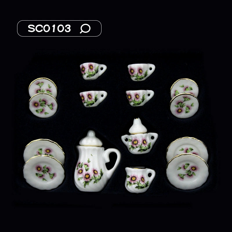 1:12 Scale Miniature Ceramic Tea Set – Dollhouse Accessory