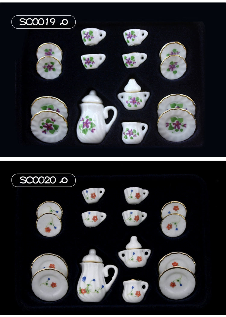 1:12 Scale Miniature Ceramic Tea Set – Dollhouse Accessory