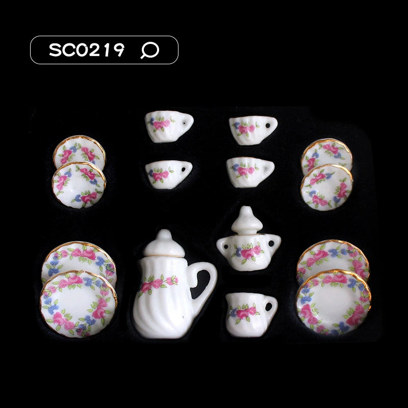 1:12 Scale Miniature Ceramic Tea Set – Dollhouse Accessory