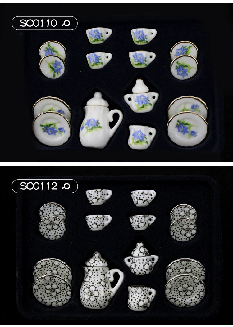 1:12 Scale Miniature Ceramic Tea Set – Dollhouse Accessory