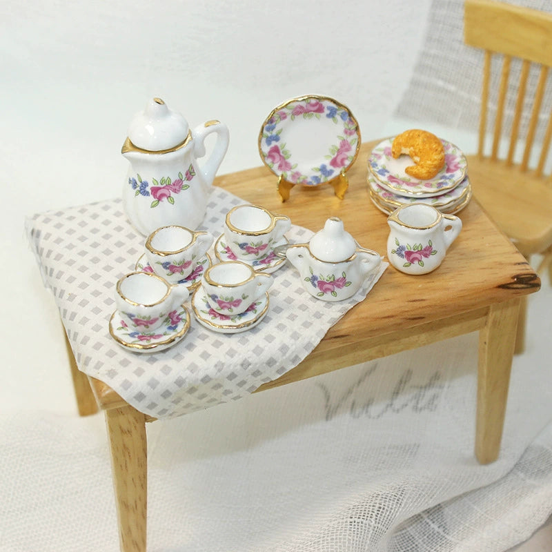 1:12 Scale Miniature Ceramic Tea Set – Dollhouse Accessory