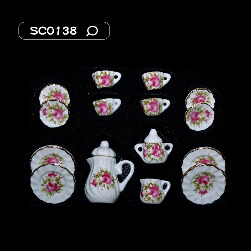 1:12 Scale Miniature Ceramic Tea Set – Dollhouse Accessory