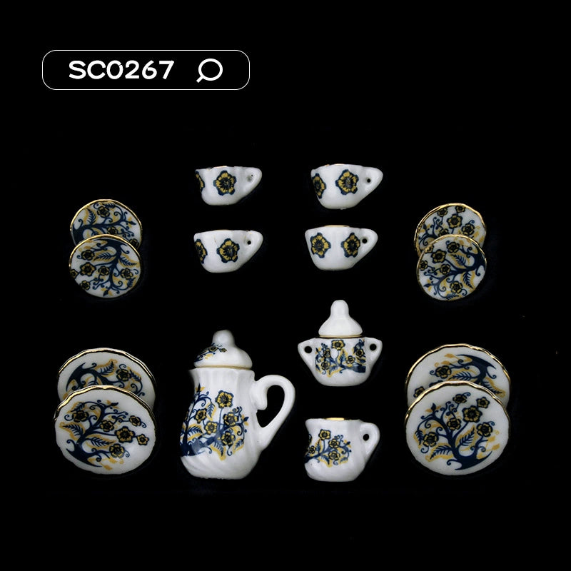 1:12 Scale Miniature Ceramic Tea Set – Dollhouse Accessory